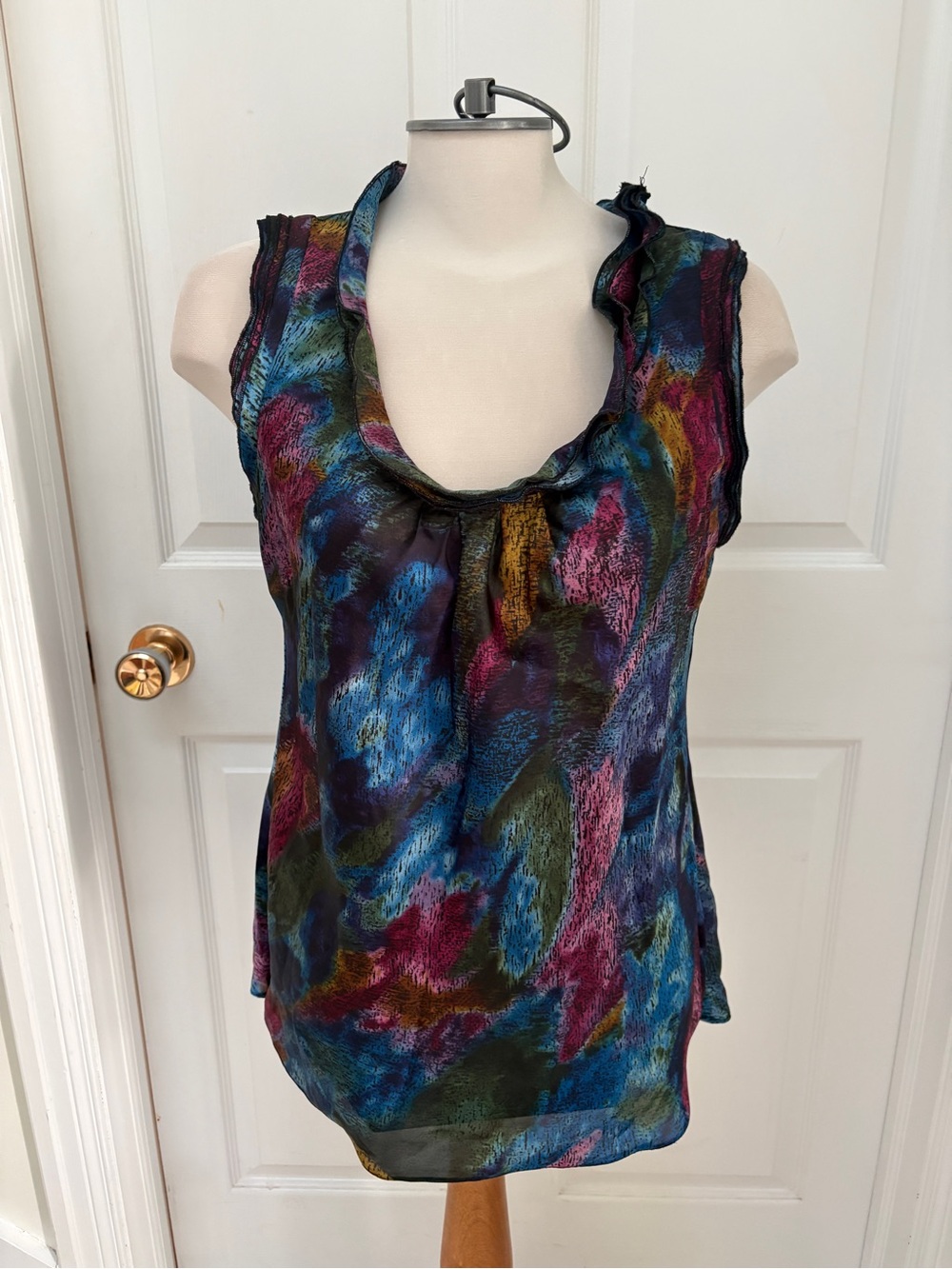 Sleeveless Multicolor Ruffle Neck Women's Top